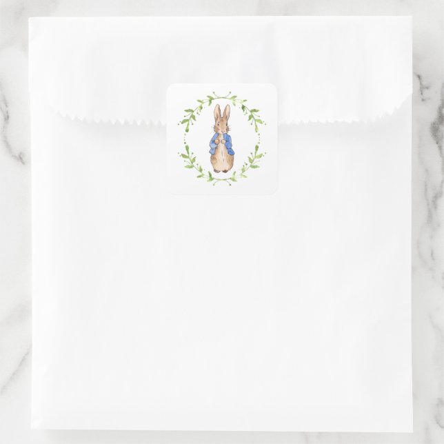 Adesivo Quadrado Coelho com Coroa de Folha Verde (Bolsa)