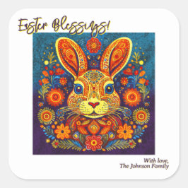 Adesivo Quadrado Coelho da Páscoa - Arte Popular - Páscoa Personali