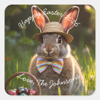 Adesivo Quadrado Coelho da Páscoa com Ovos 