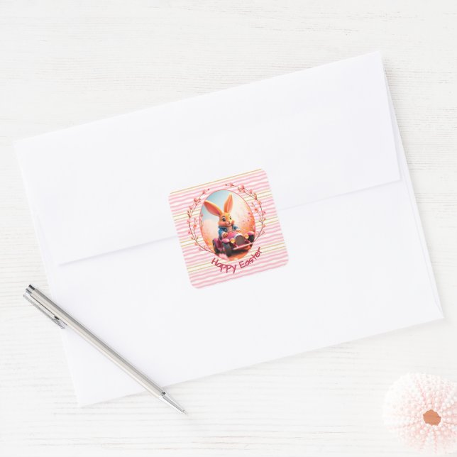 Adesivo Quadrado Coelho da Páscoa Fofo  (Envelope)