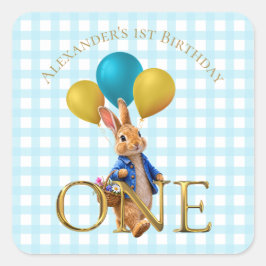 Adesivo Quadrado Coelho de Primeiro Aniversário Personalizado Passe