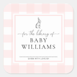 Adesivo Quadrado Coelho de Xadrez Rosa Para a Biblioteca de Ex-libr