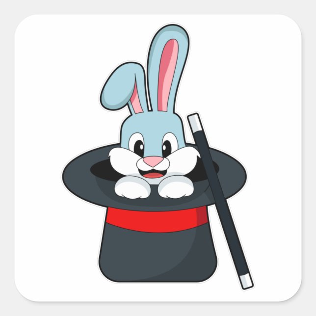 Adesivo Quadrado Coelho em magia com Wand & Hat (Frente)