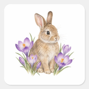 Adesivo Quadrado Coelho Entre Crocus de Outono