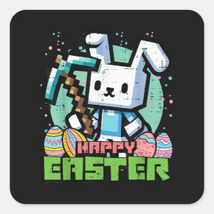 Adesivo Quadrado Coelho Feliz de Páscoa Jogo Pixel 