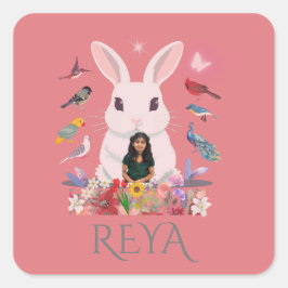 Adesivo Quadrado Coelho, Flores e Aves Design personalizadas