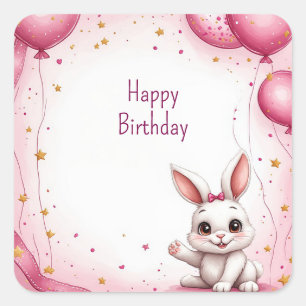Adesivo Quadrado Coelho Fofo Rosa Bebê 🐰