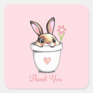 Adesivo Quadrado Coelho Inteligente com Flor & Coração em Rosa Clar