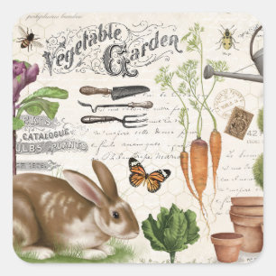 Adesivo Quadrado Coelho Moderno Vintage da Fazenda Francesa