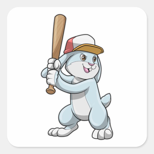 Adesivo Quadrado Coelho no Baseball com Baco de Baseball (Frente)