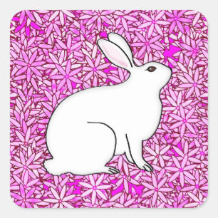 Adesivo Quadrado Coelho numa cama de flores de primavera