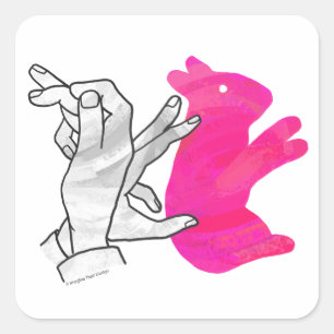 Adesivo Quadrado Coelho Silhueta Mão Rosa