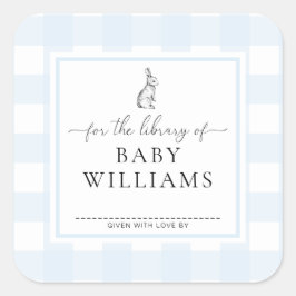 Adesivo Quadrado Coelho Xadrez Azul Para a Biblioteca de Ex Libris