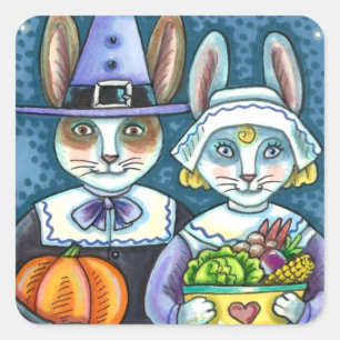 ADESIVO QUADRADO COELHOS DE PILGRIM, OBRIGADO A COLHEITA DE HARE, B