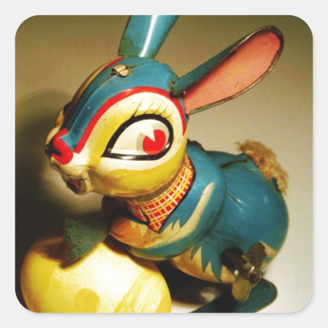 Adesivo Quadrado coelhos toalha e ovo amarelo páscoa (Frente)