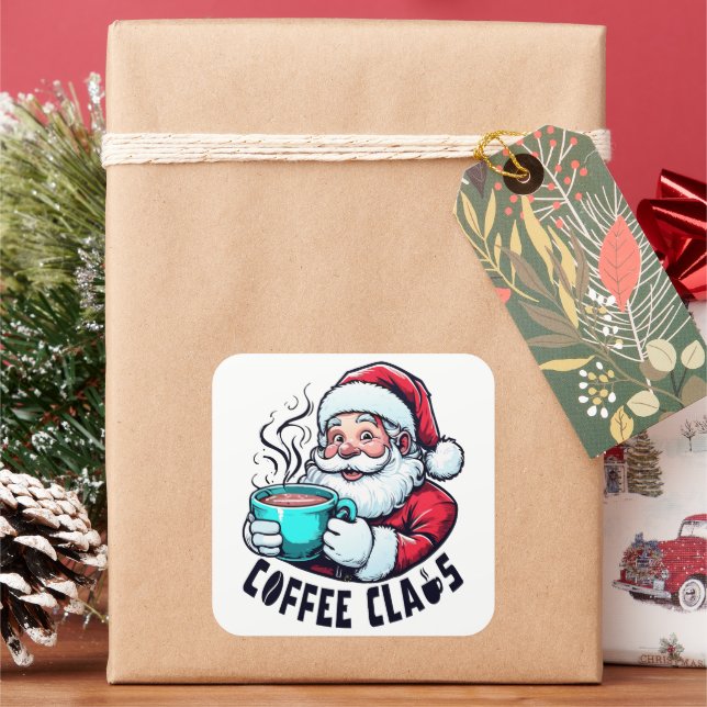 Adesivo Quadrado Coffee Claus Santa Hot Teal Mug (Feriado)