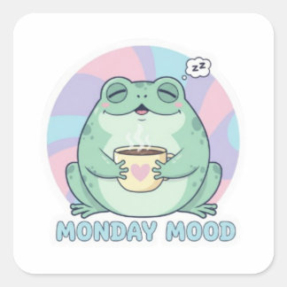 Adesivo Quadrado Coffee Frog Sticker Cute Frog Drinking Coffee Funn