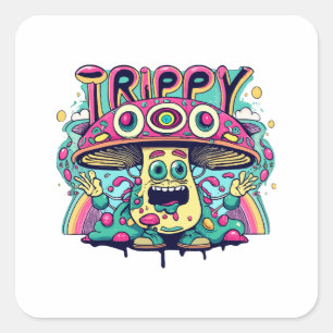 Adesivo Quadrado Cogumelo Feliz Trippy