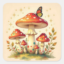 Cogumelos e Borboleta Retro | Cores Vintage