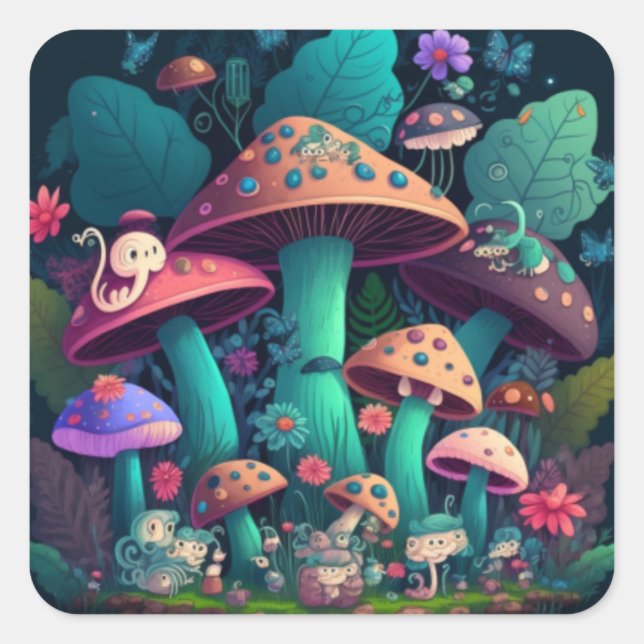 Adesivo Quadrado Cogumelos em campo (Frente)