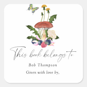 Adesivo Quadrado Cogumelos - este livro pertence a