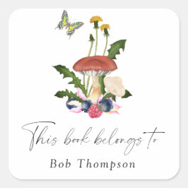 Adesivo Quadrado Cogumelos - este livro pertence a