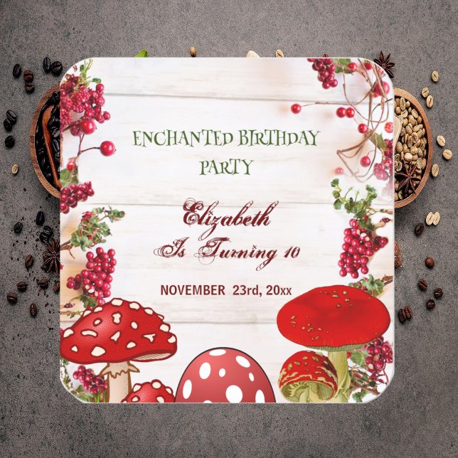 Adesivo Quadrado Cogumelos mágicos do Red Berry Garden (Red Berry Garden Toadstool Kid's Magic Mushrooms Square Sticker)