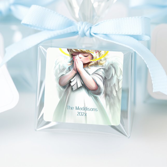 Adesivo Quadrado Coisa de Anjo da Menina de Oração Personalizada (Criador carregado)