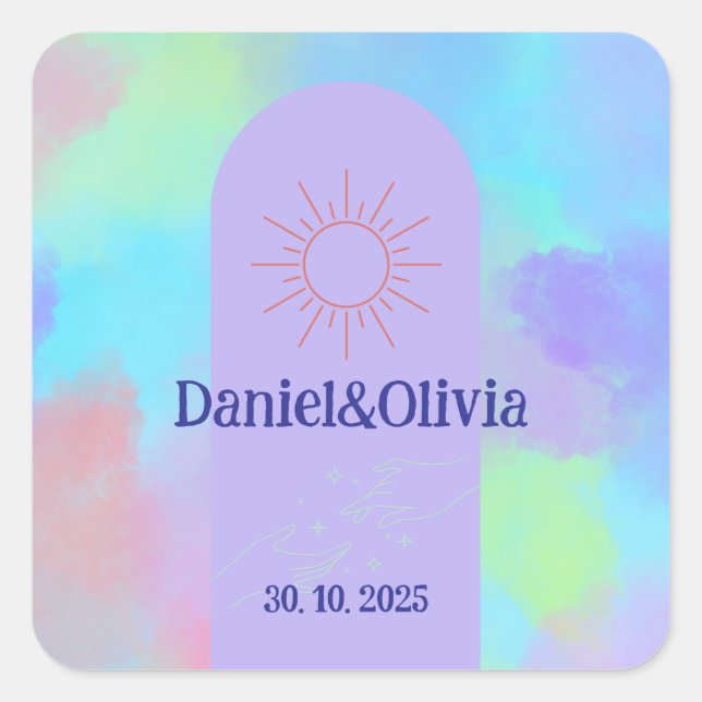 Adesivo Quadrado Coisas de Casamento Suave Roxo Profundo (Frente)