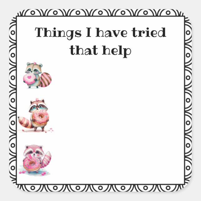 Adesivo Quadrado 'Coisas que ajudam' Diário de saúde (Frente)