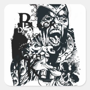 Adesivo Quadrado Colagem da mão preta e do crânio