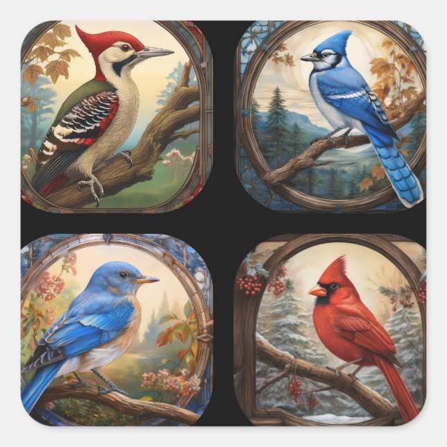 Adesivo Quadrado Colagem de Ave (Frente)