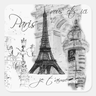 Adesivo Quadrado Colagem de Cena Francesa em Torre Eiffel de Paris