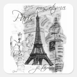 Adesivo Quadrado Colagem de Cena Francesa em Torre Eiffel de Paris