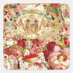 Adesivo Quadrado Colagem de Dias de os namorados Vintage