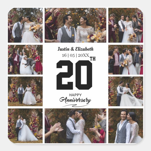 Adesivo Quadrado Colagem de Fotos de Aniversário de 10 Fotos (Frente)