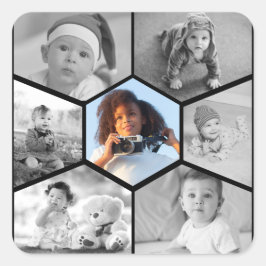 Adesivo Quadrado Colagem de Fotos de Hexágono Preto e Branco