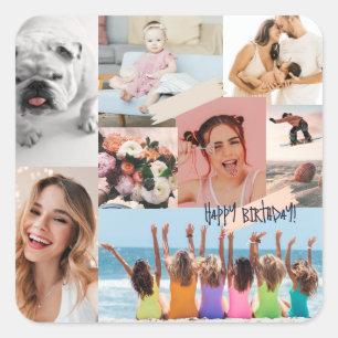 Adesivo Quadrado Colagem de fotos modernas Feliz aniversário
