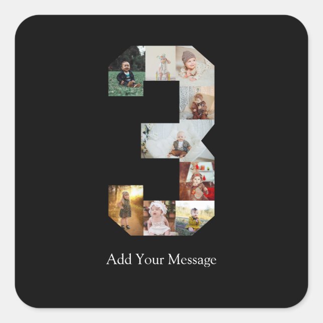 Adesivo Quadrado Colagem de Fotos Número 3 Preto e Branco (Frente)