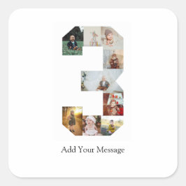 Adesivo Quadrado Colagem de Fotos Número 3 Preto e Branco