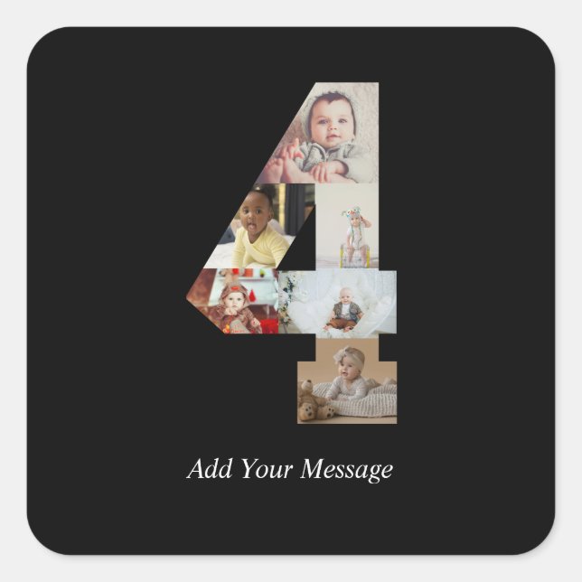 Adesivo Quadrado Colagem de Fotos Número 4 Preto e Branco (Frente)