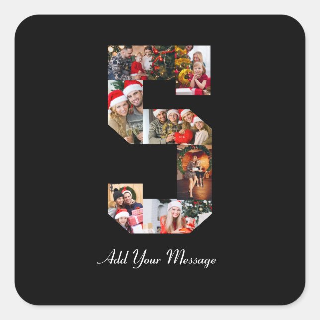 Adesivo Quadrado Colagem de Fotos Número 5 Preto e Branco (Frente)