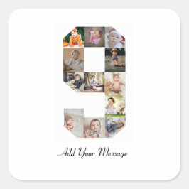 Adesivo Quadrado Colagem de Fotos Número 9 Preto e Branco