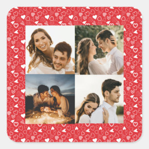 Adesivo Quadrado Colagem de fotos personalizadas padrão de corações