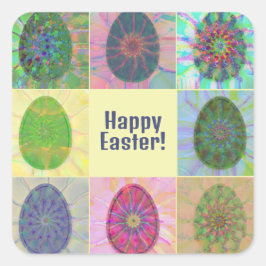 Adesivo Quadrado Colagem de Ovos de Páscoa Coloridos Personalizados