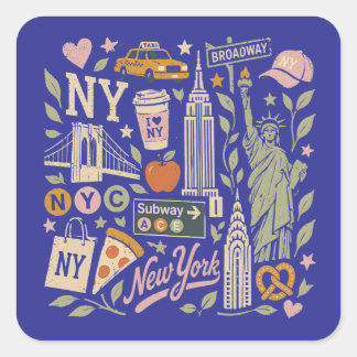 Adesivo Quadrado colagem pastel retro vintage da cidade de ny