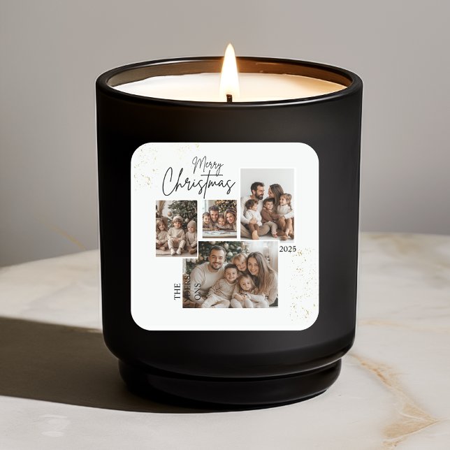 Adesivo Quadrado "Colagem Personalizada de Quatro Fotos de Natal Fe (Criador carregado)