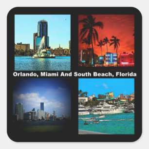 Adesivo Quadrado Colagem sul da praia de Orlando Miami