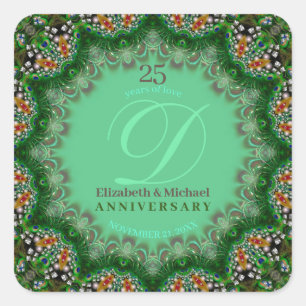 Adesivo Quadrado Colar de Pérola Pavão Fractal Lace Aniversário