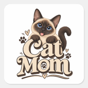 Adesivo Quadrado Colar Mãe de Gato   Presente Engraçado   Amantes d